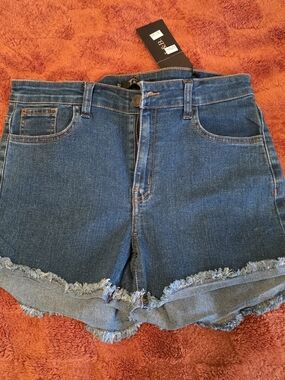 L&B Dark Blue Frayed Hem Denim Shorts